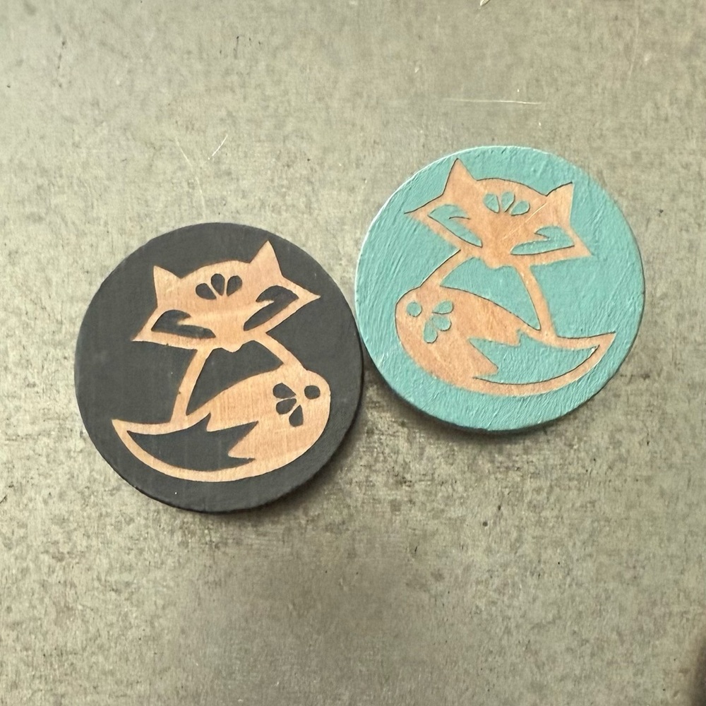 Set of 2, Wooden Fox Magnets, Handmade, Handpainted